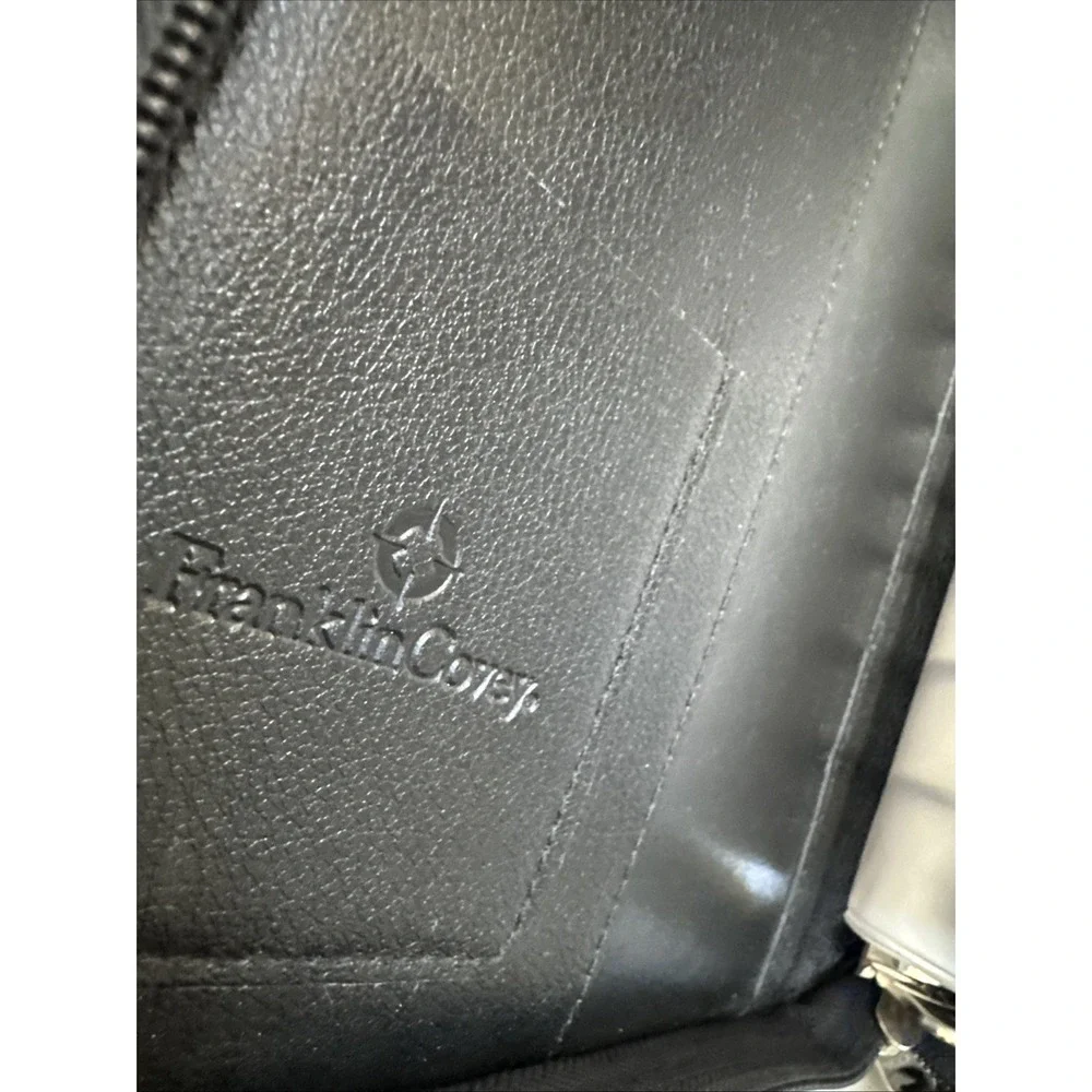 VTG 1996 Franklin Covey 7 Ring Napa Black Leather Zip Binder Style#CL 12215 EXC